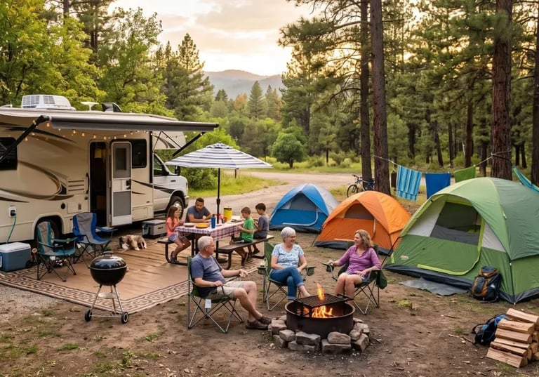 Family tents pitched at a group RV campout — Horacio & Visconti