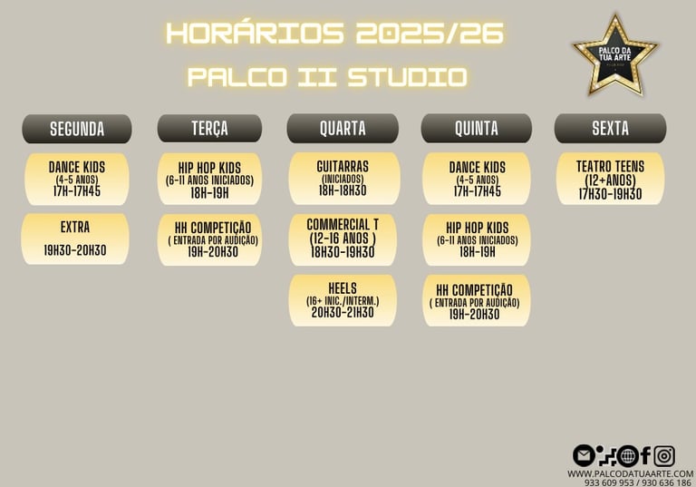 Horários 2025/26 Palco 2
