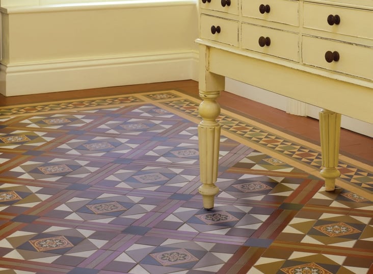 Original Victorian tiled floor, discovered and restored after being hidden under carpet for years