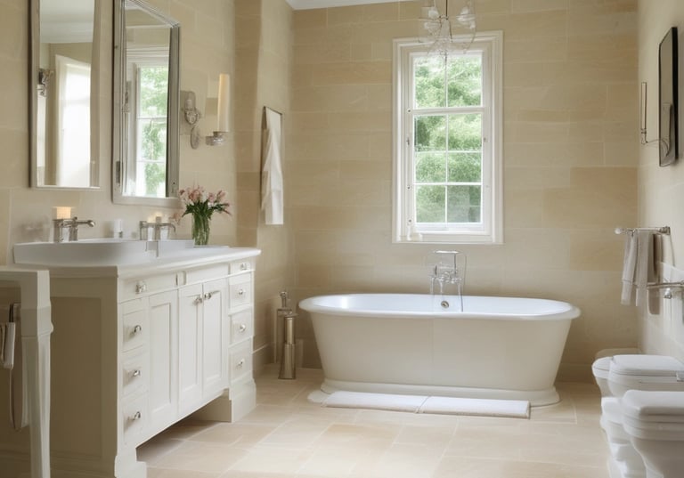 Limestone bathroom and walls brighten and soften a space simultaneously
