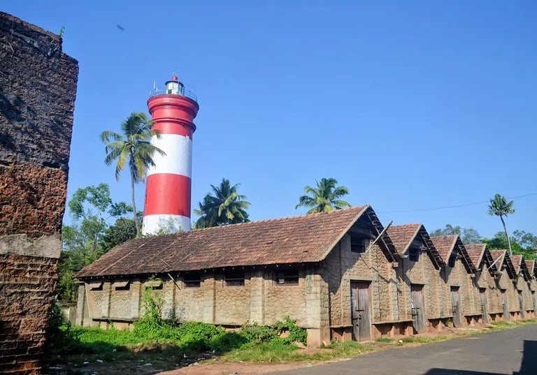 Alleppey Lighthouse in Kerala, a historic red and white coastal tower.