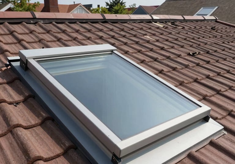 Close-up of a craftsman repairing a roof with green and white tools.