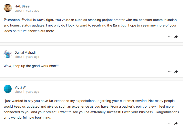 Positive Kickstarter feedback and updates