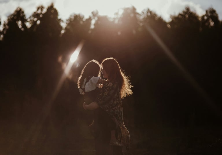 Mother and child share a gentle hug, representing the courage to express love and build connection