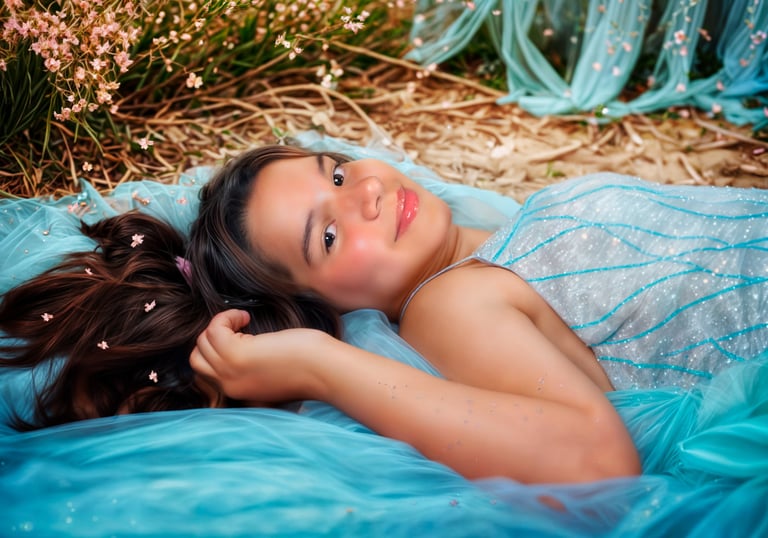 Joven acostada en la hierba, foto de Quinceañera