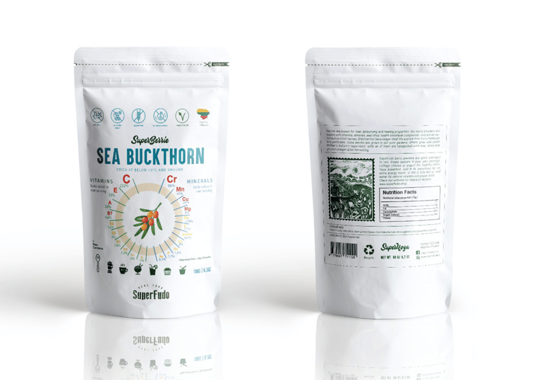 Berry powder doypack packaging white with ingredients