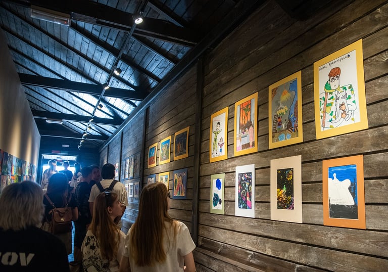 exhibition showing Ukrainian children's paintings in Lviv