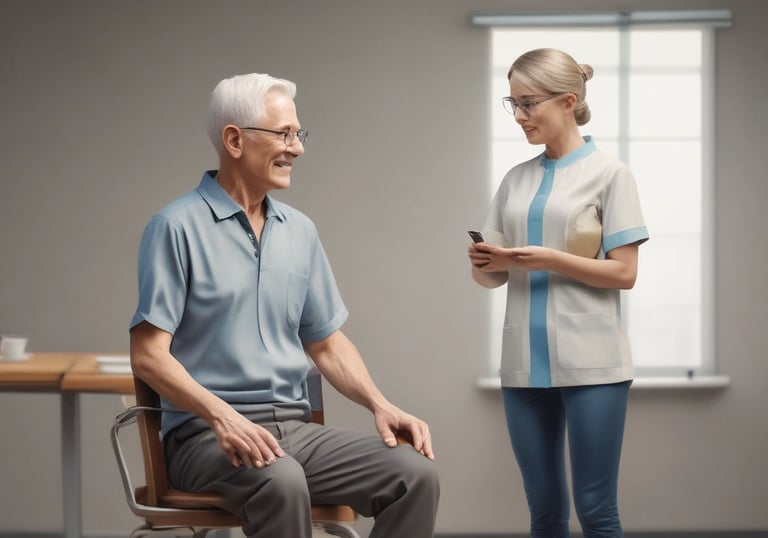 A modern medical consultation room with equipment and a doctor attending a patient.