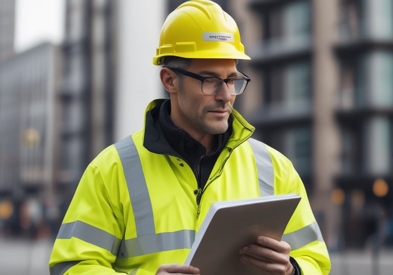 a man in a yellow safety vest and a hard hat