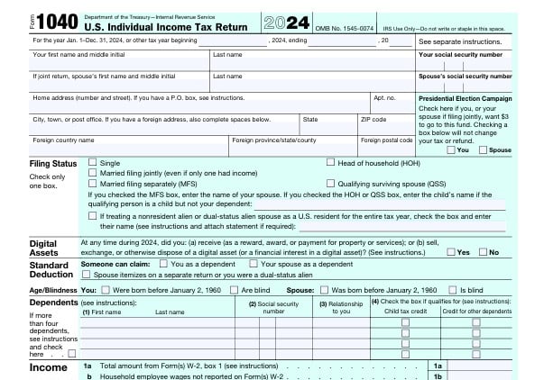 a form 1040 tax form with a tax form