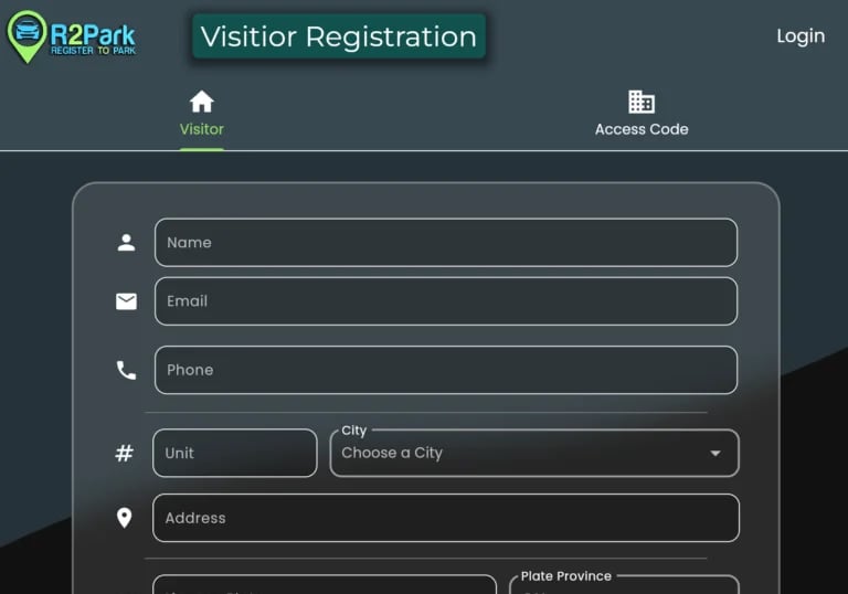 Public Visitor Parking Registry with Access Codes Available