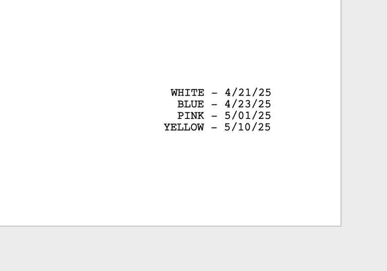 Revision info in bottom corner of screenplay