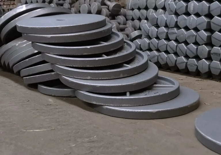 Cast iron components prepared for coating and finishing stages