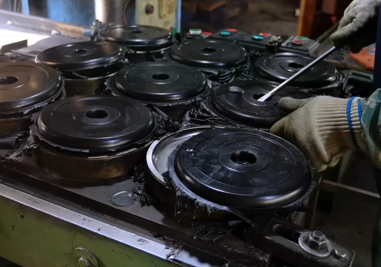 Cooling and trimming process for small rubber plates production