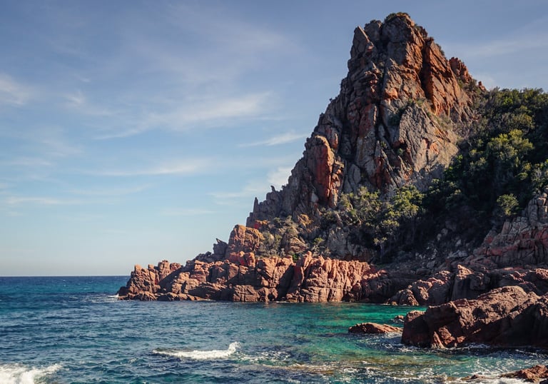 Su Sirboni beach with red porphyry rocks, Gairo Marina in Ogliastra Sardinia