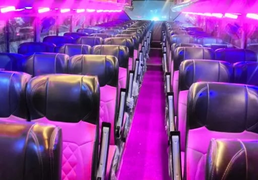 62 seater luxury bus interior for large group travel in Delhi NCR
