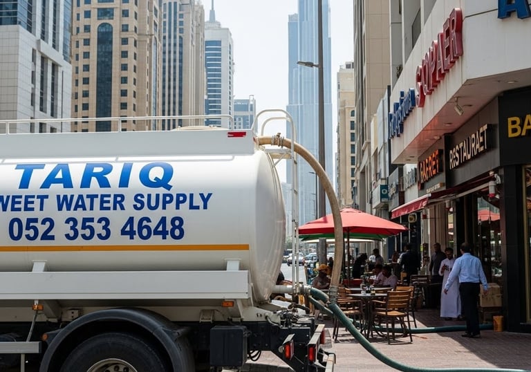 A sweet water tanker supply water to cafe and bakeries