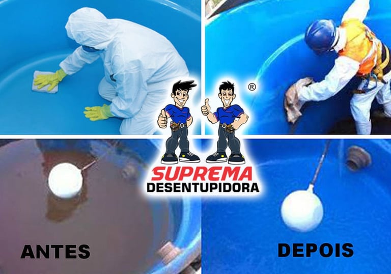 antes e depois de uma limpeza de caixa d'agua