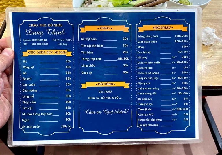Cao Bang menu