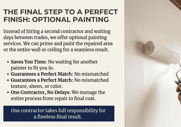 rolling paint on a wall with repairs done