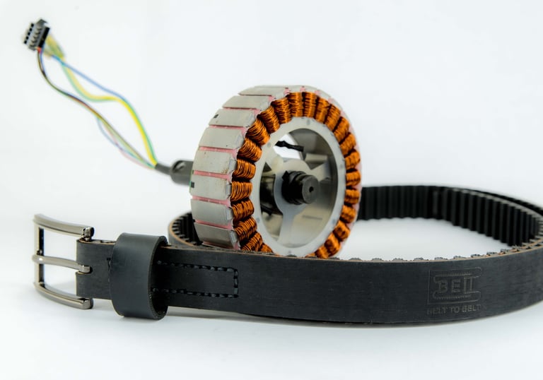stitched belt alongside auto part
