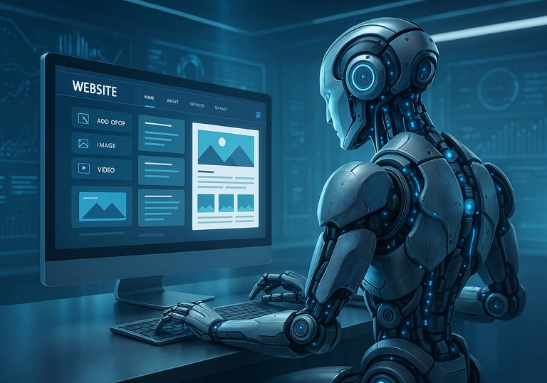 a robot with a computer monitor and a monitor