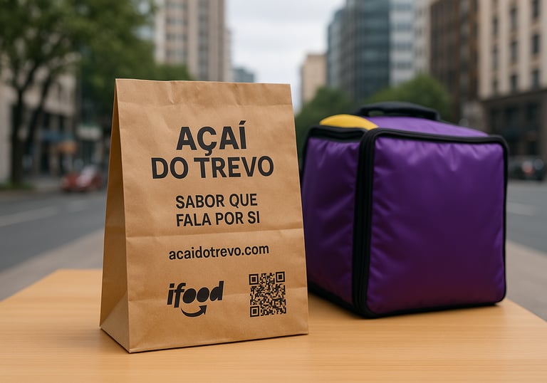 Sacola de entrega do Açaí do Trevo usada em pedidos em Novo Hamburgo e Campo Bom