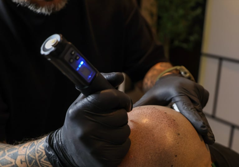 séance de micropigmentation capillaire sur un homme ayant perdu ses cheveux