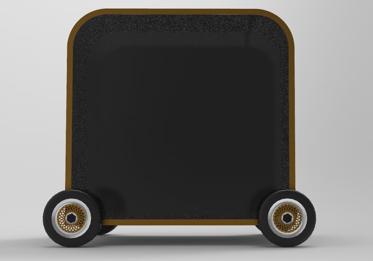 Bapsule : a black and gold pop up shop case with wheels