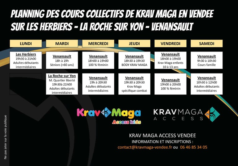Planning des cours de Krav Maga en Véndée
