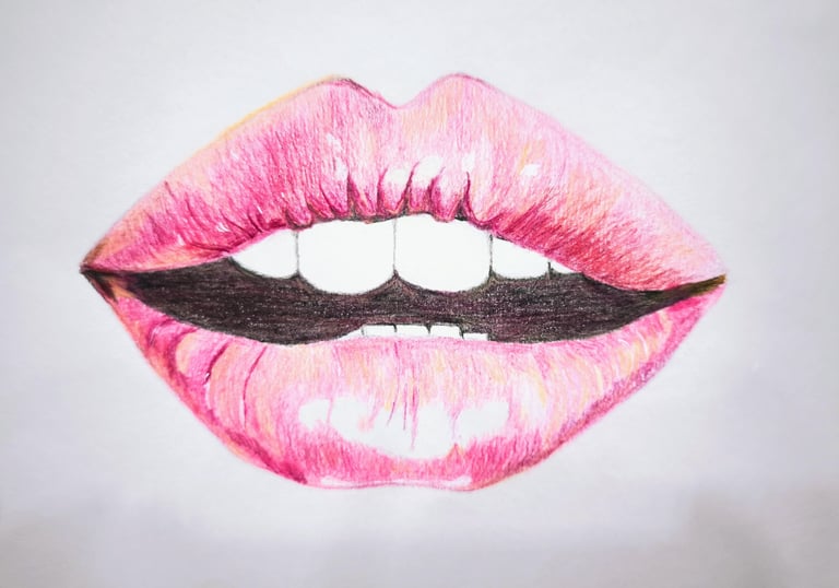 Pencil drawing of pink lips drawing class milton keynes art class newport pagnell