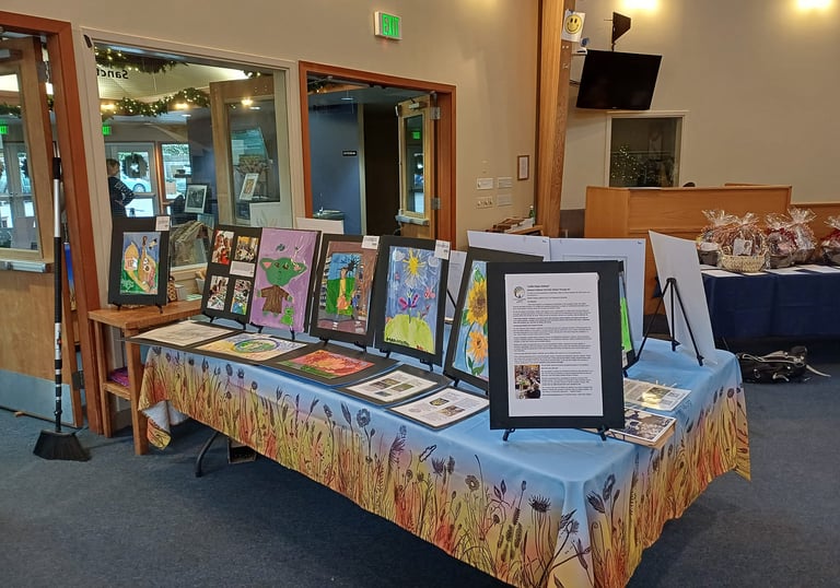 exhibit of paintings by children displaced by war in Oregon US