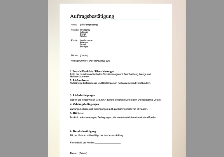 Order Confirmation template German Editable pdf