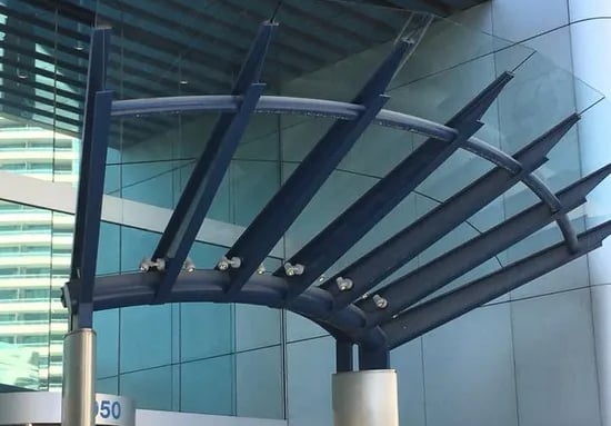 Office rain canopy modern feature, made by Pengelly