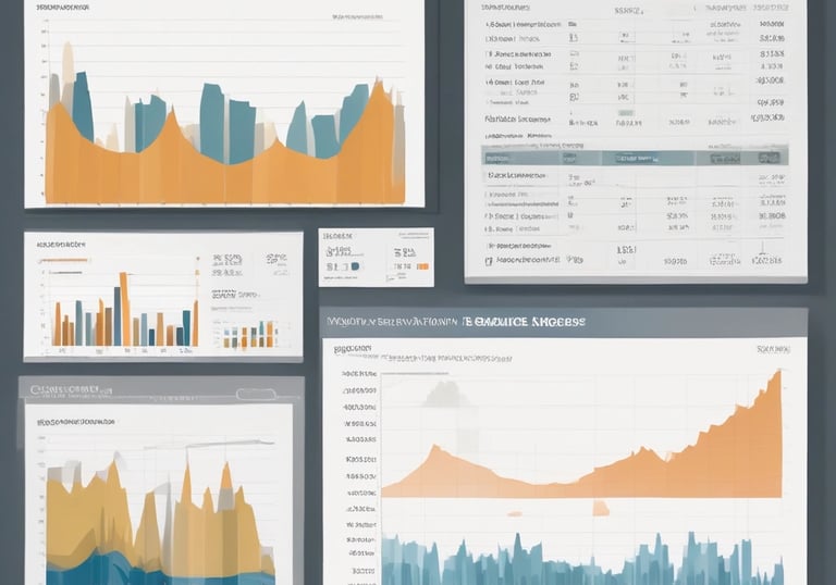 A professional reviewing financial charts and reports on a laptop.