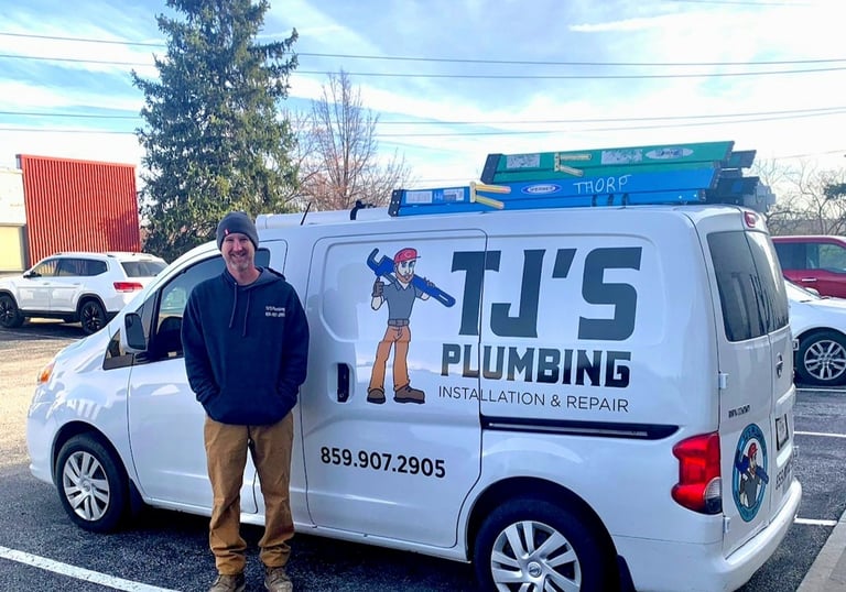 owner/operator TJ Thorp in front of the work van