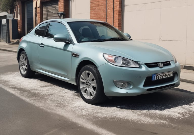 A technician carefully washing a car exterior at a customer's home.