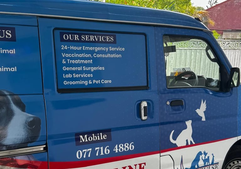 Pet Pulse Animal Hospital emergency pick-up and home visit vehicle in Battaramulla, Sri Lanka