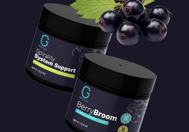 dark color food supplement package with blackcurrant flavor