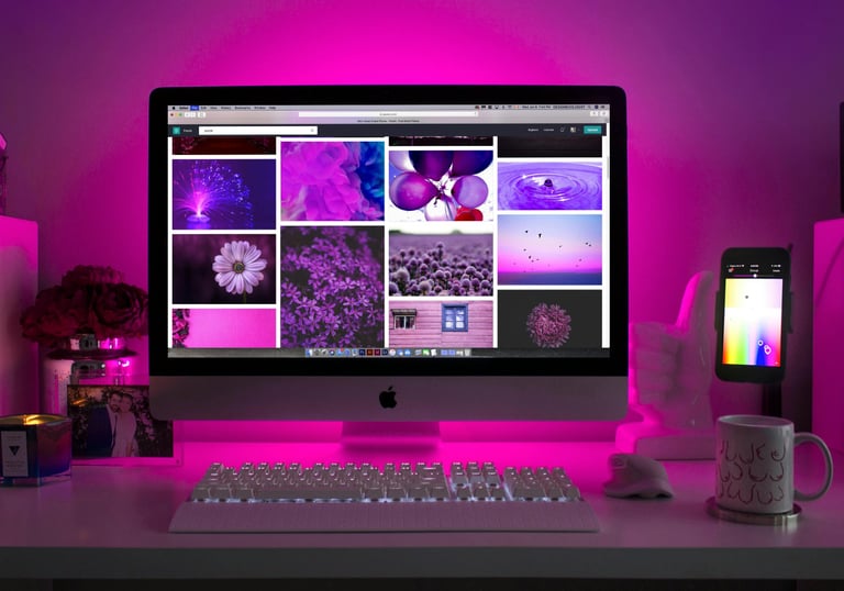 a computer monitor screen with a computer monitor and a keyboard