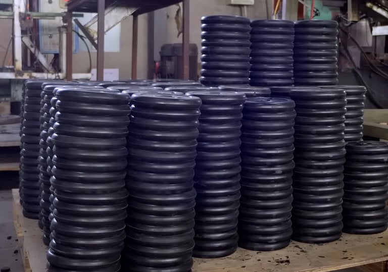 Finished small rubber plates prepared for packaging and shipment