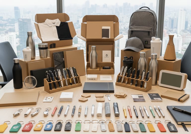 comprehensive display of corporate promotional merchandise