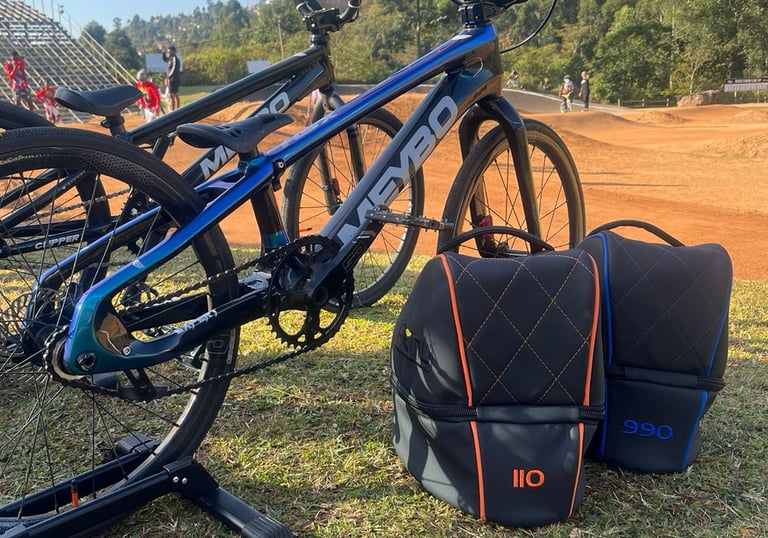 Remy Luxury Helmet Bag placed trackside, capturing the motorsport-inspired design in its natural 