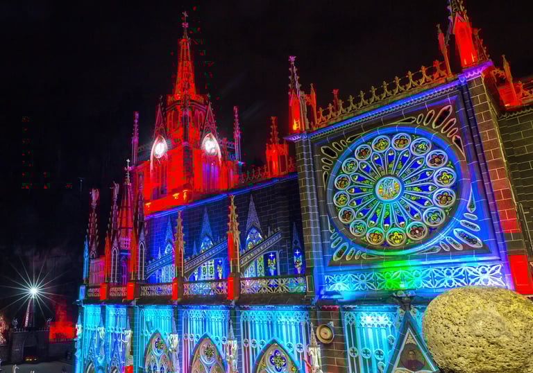 a large building with a projection mapping on it