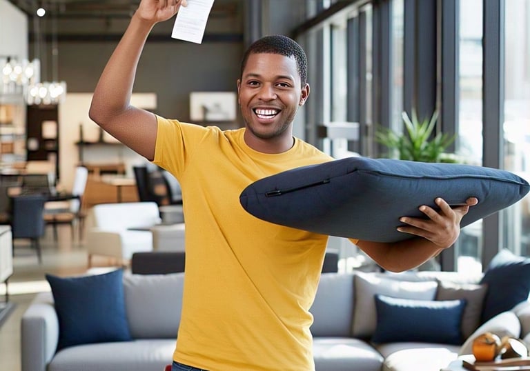 a man holding a surfboard while holding a card