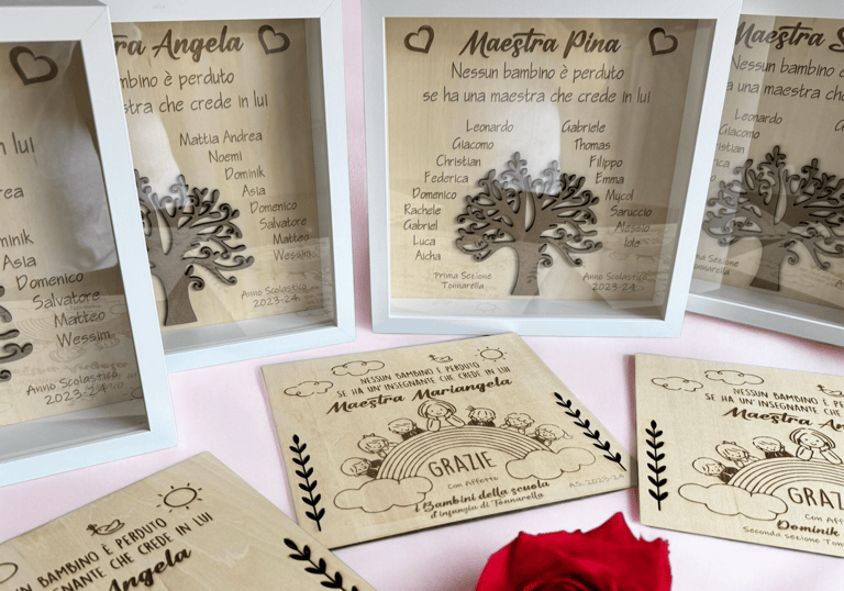 Regalo per le maestre Cornice e targa in legno