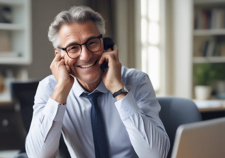 Man wearing glasses talking on phone call