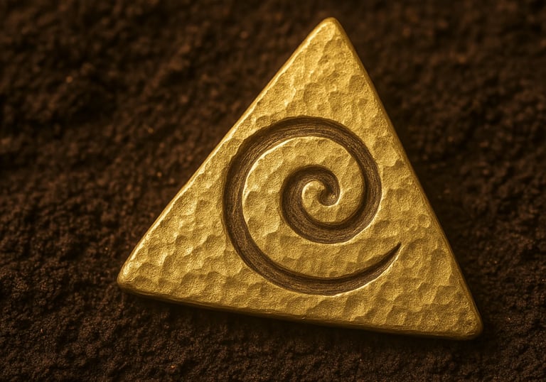 Symbole doré de transformation profonde et ancrage spirituel associé à la Méthode Arkhé