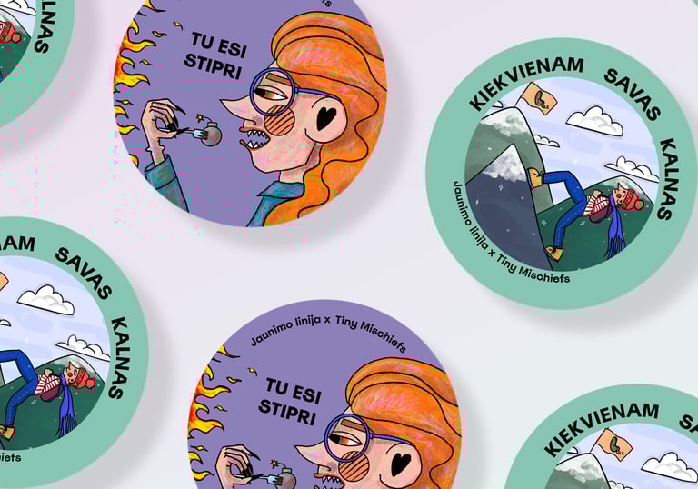 mockup of stickers for jaunimo linija