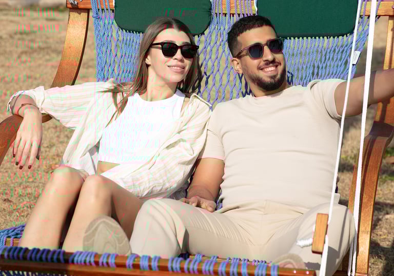 Coastal blue rope hammock swing chair